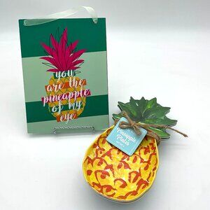 Pineapple Themed Hanging Wood Sign & Sur La Table Pineapple Melamine Plates NWT